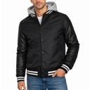 Black/Black Medium Men's Hooded Varsity Jacket w/ Detachable Hood